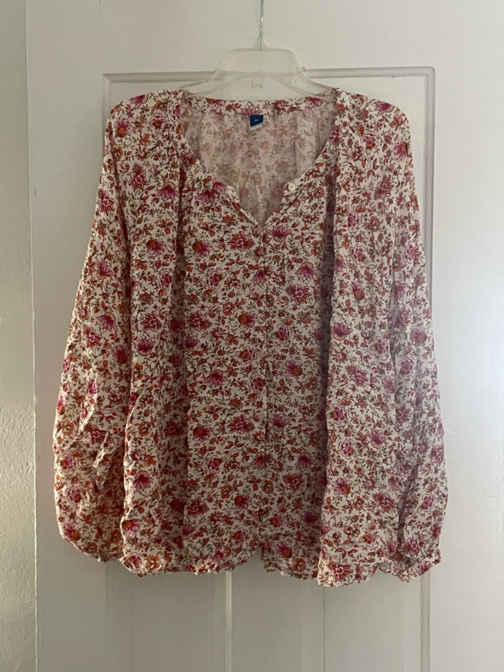 Old Navy Plus Size women’s Floral Peasant Blouse - Pink on Cream size 2X